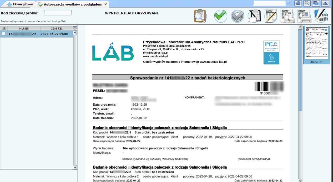 autoryzacja wyników system informatyczny Nautilus LAB LIS
